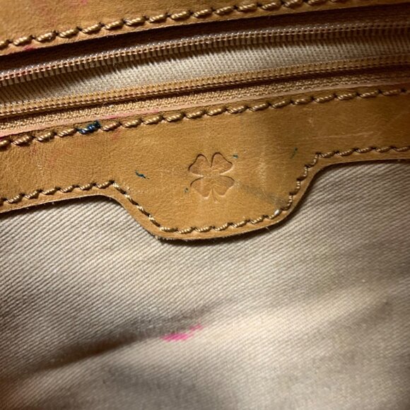 Vintage FOSSIL Camel Tan Leather Drawstring Bucket Shoulder Bag Tassel Charm - Picture 12 of 16